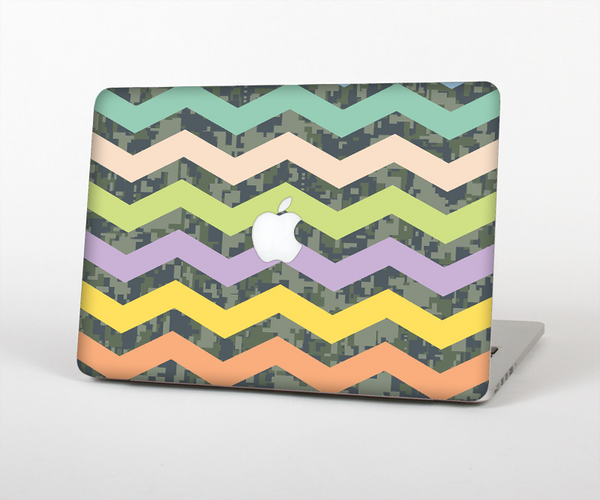 The Vibrant Colored Chevron With Digital Camo Background Skin Set for the Apple MacBook Pro 15" with Retina Display