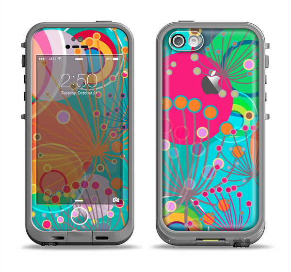 The Vibrant Colored Sprouting Shapes Apple iPhone 5c LifeProof Fre Case Skin Set