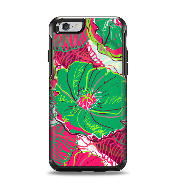 The Vibrant Green & Coral Floral Sketched Apple iPhone 6 Otterbox Symmetry Case Skin Set