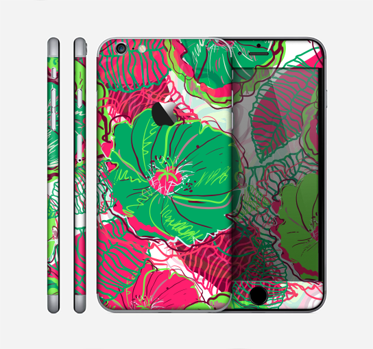 The Vibrant Green & Coral Floral Sketched Skin for the Apple iPhone 6 Plus