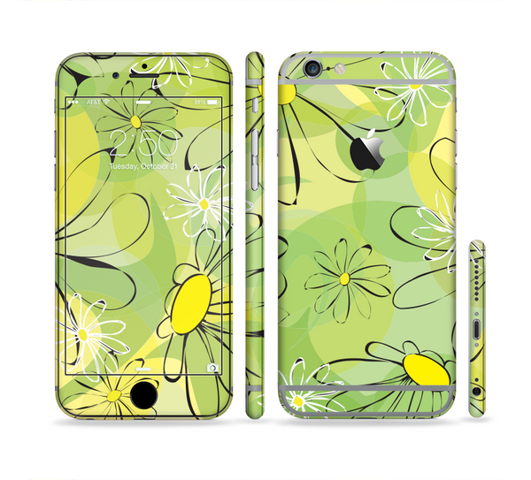 The Vibrant Green Outlined Floral Sectioned Skin Series for the Apple iPhone 6 Plus