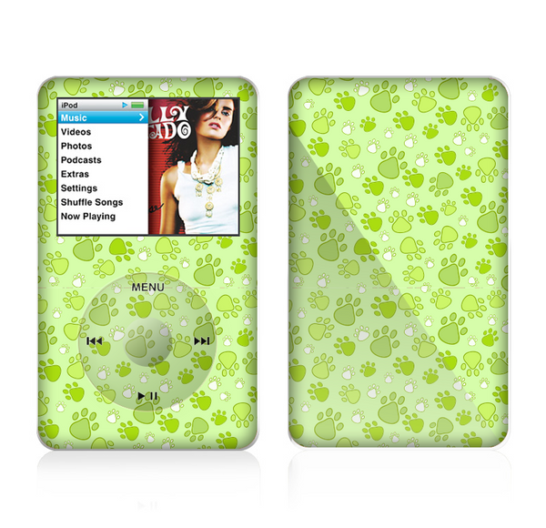 The Vibrant Green Paw Prints Skin For The Apple iPod Classic