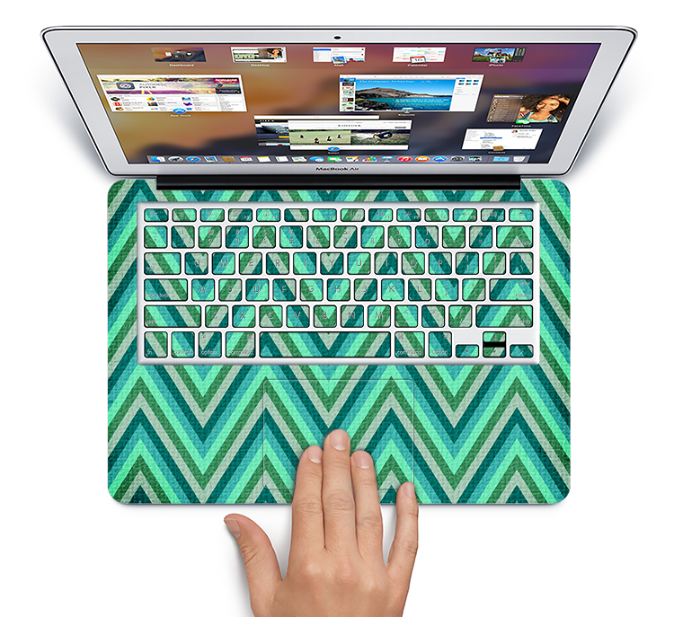 The Vibrant Green Sharp Chevron Pattern Skin Set for the Apple MacBook Pro 13" with Retina Display