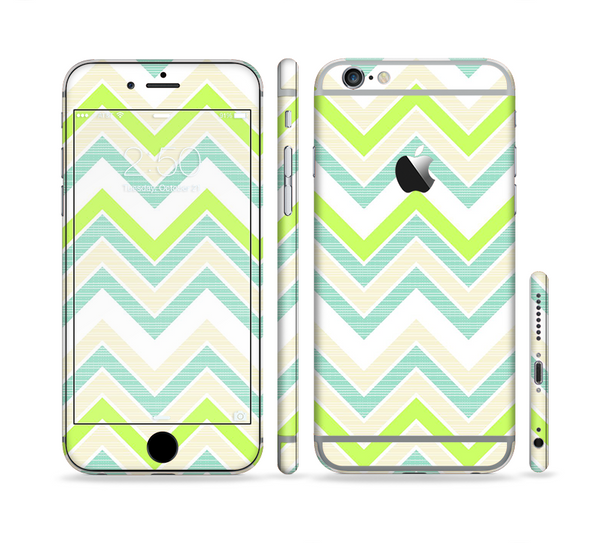The Vibrant Green Vintage Chevron Pattern Sectioned Skin Series for the Apple iPhone 6