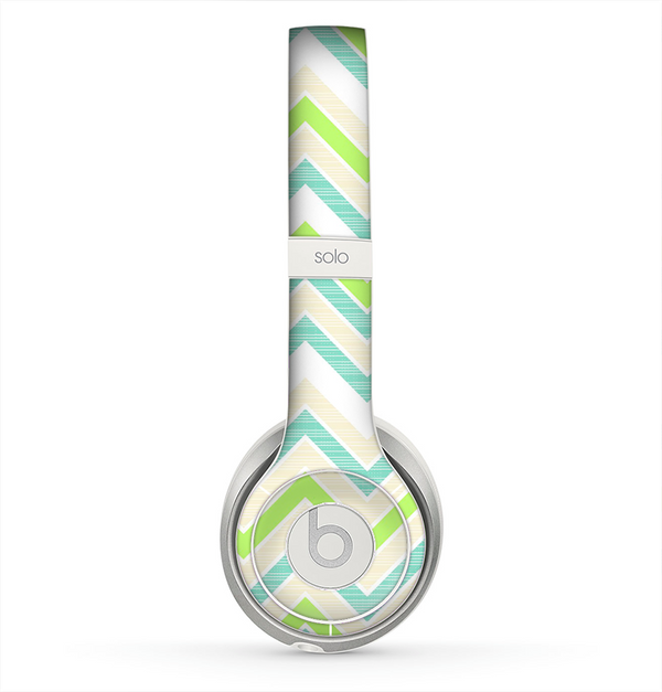 The Vibrant Green Vintage Chevron Pattern Skin for the Beats by Dre Solo 2 Headphones