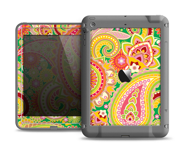 The Vibrant Green and Pink Paisley Pattern Apple iPad Air LifeProof Fre Case Skin Set