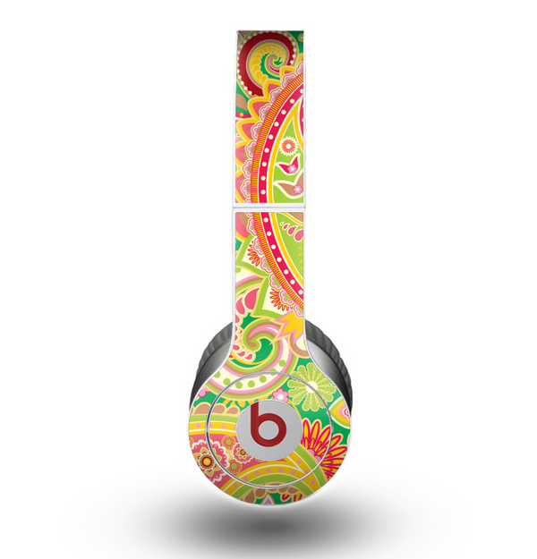 The Vibrant Green and Pink Paisley Pattern Skin for the Beats by Dre Original Solo-Solo HD Headphones