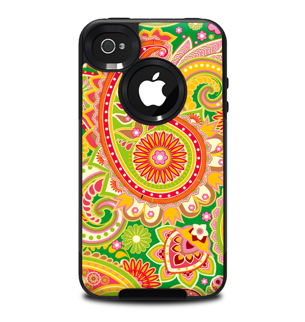 The Vibrant Green and Pink Paisley Pattern Skin for the iPhone 4-4s OtterBox Commuter Case