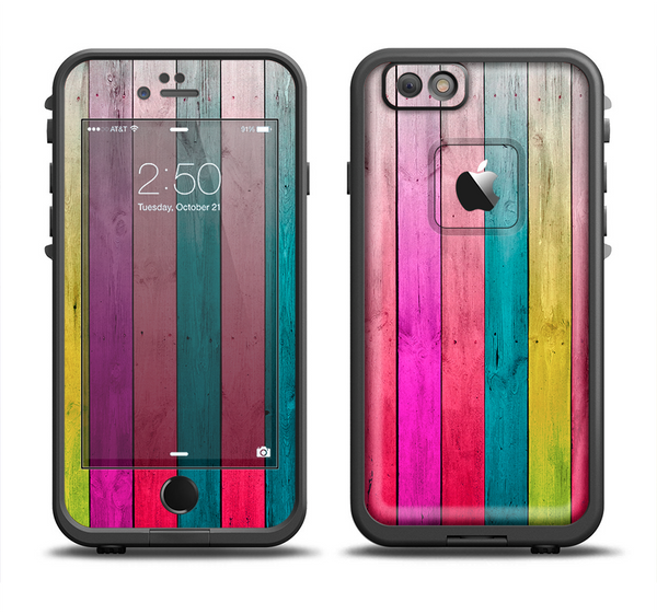 The Vibrant Neon Colored Wood Strips Apple iPhone 6 LifeProof Fre Case Skin Set