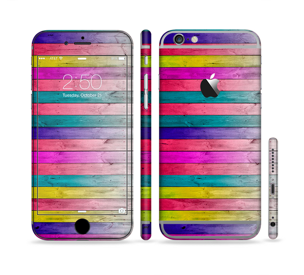 The Vibrant Neon Colored Wood Strips Sectioned Skin Series for the Apple iPhone 6
