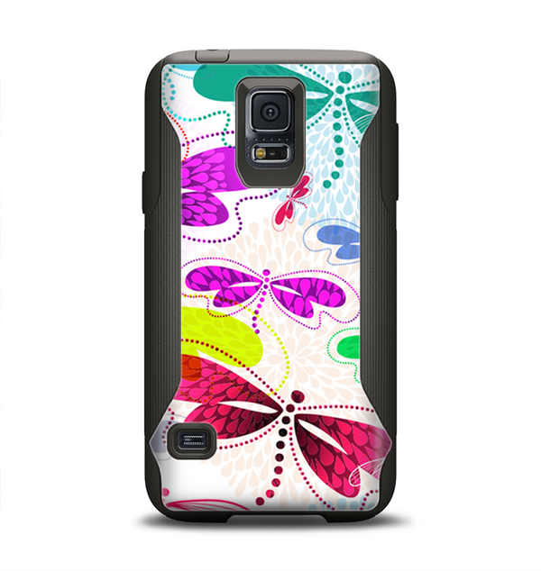 The Vibrant Neon Vector Butterflies Samsung Galaxy S5 Otterbox Commuter Case Skin Set