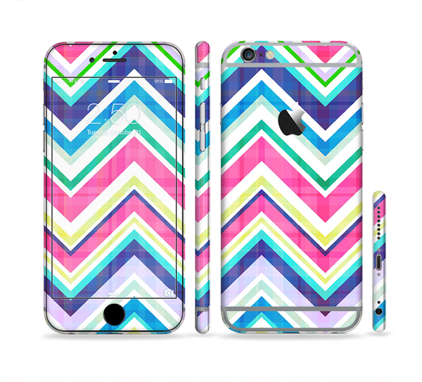 The Vibrant Pink & Blue Layered Chevron Pattern Sectioned Skin Series for the Apple iPhone 6