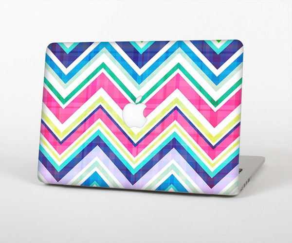 The Vibrant Pink & Blue Layered Chevron Pattern Skin Set for the Apple MacBook Pro 13" with Retina Display