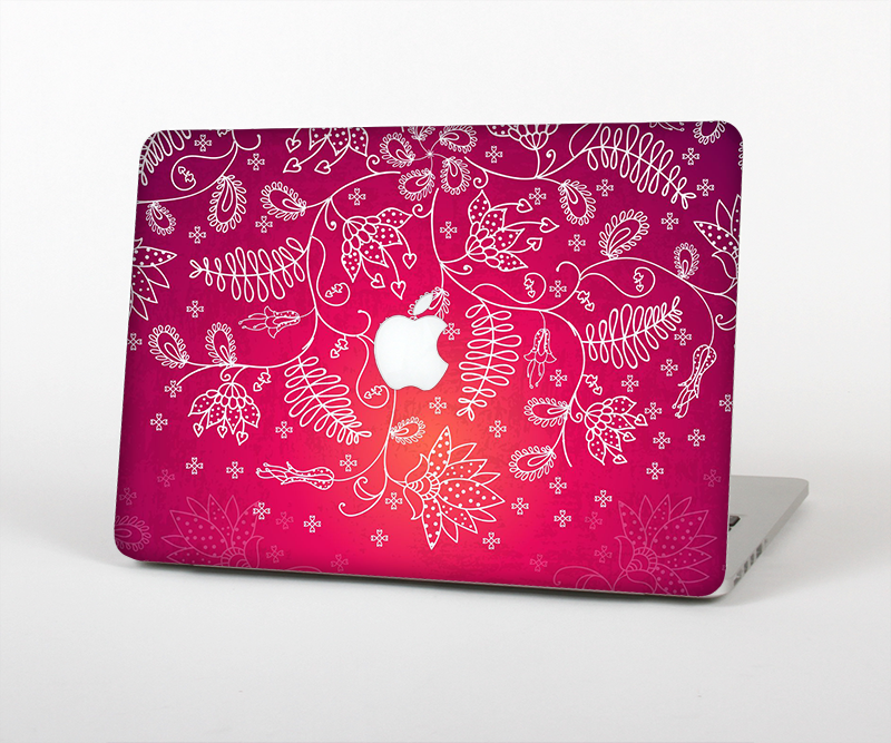 The Vibrant Pink & White Branch Illustration Skin Set for the Apple MacBook Pro 15" with Retina Display