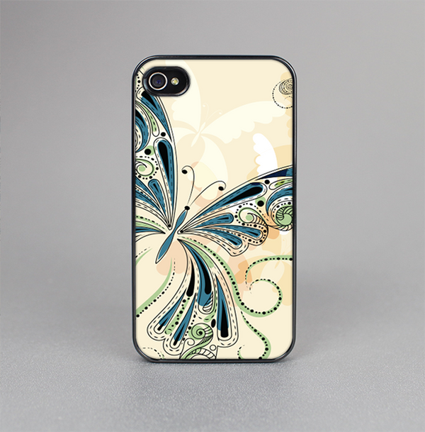 The Vibrant Tan & Blue Butterfly Outline Skin-Sert for the Apple iPhone 4-4s Skin-Sert Case