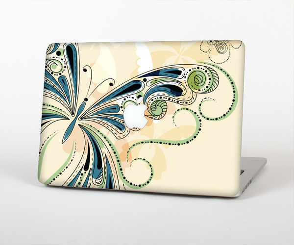 The Vibrant Tan & Blue Butterfly Outline Skin Set for the Apple MacBook Pro 13" with Retina Display