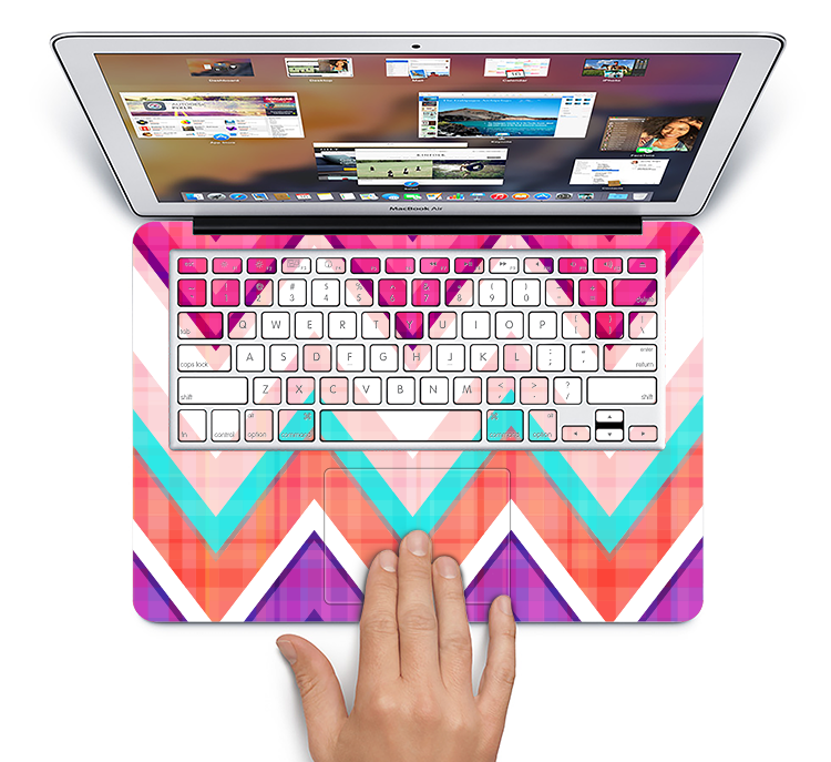 The Vibrant Teal & Colored Chevron Pattern V1 Skin Set for the Apple MacBook Pro 13" with Retina Display