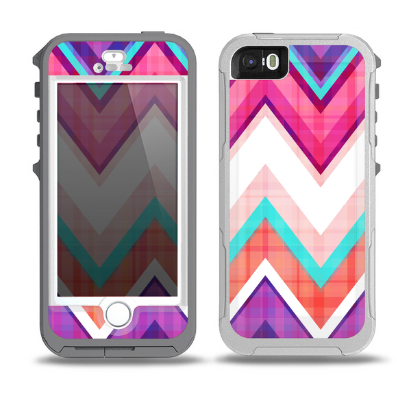 The Vibrant Teal & Colored Chevron Pattern V1 Skin for the iPhone 5-5s OtterBox Preserver WaterProof Case