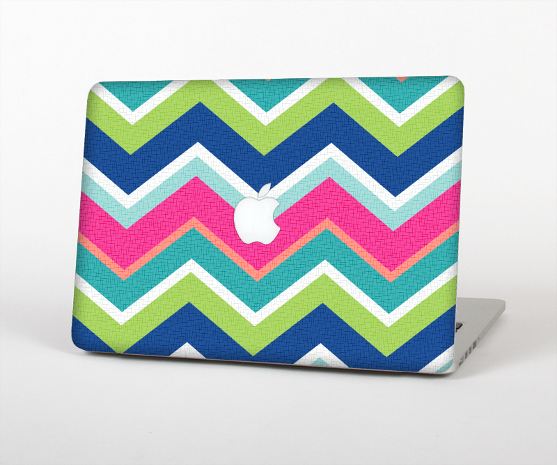 The Vibrant Teal & Colored Layered Chevron V3 Skin Set for the Apple MacBook Pro 13" with Retina Display