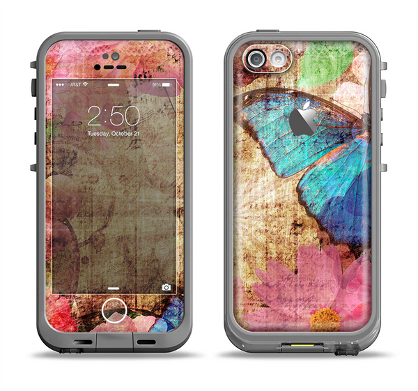 The Vintage Blue Butterfly Background Apple iPhone 5c LifeProof Fre Case Skin Set