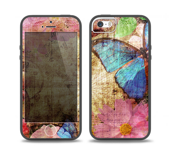 The Vintage Blue Butterfly Background Skin Set for the iPhone 5-5s Skech Glow Case