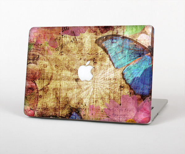 The Vintage Blue Butterfly Background Skin Set for the Apple MacBook Pro 15" with Retina Display