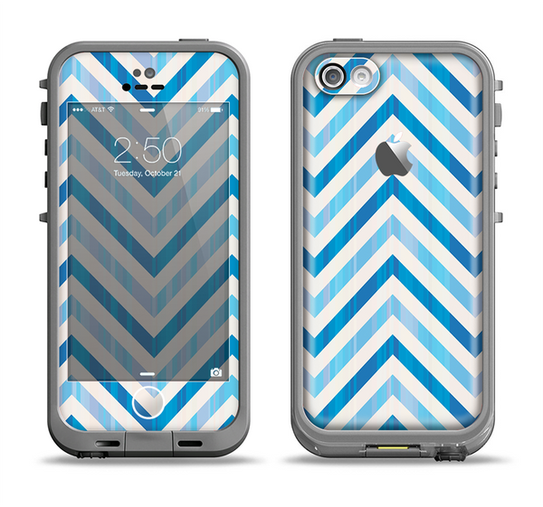 The Vintage Blue Striped Chevron Pattern V4 Apple iPhone 5c LifeProof Fre Case Skin Set