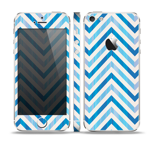 The Vintage Blue Striped Chevron Pattern V4 Skin Set for the Apple iPhone 5