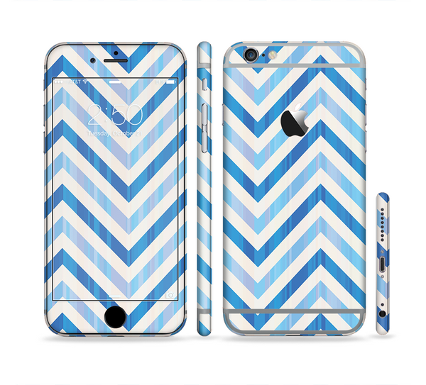 The Vintage Blue Striped Chevron Pattern V4 Sectioned Skin Series for the Apple iPhone 6