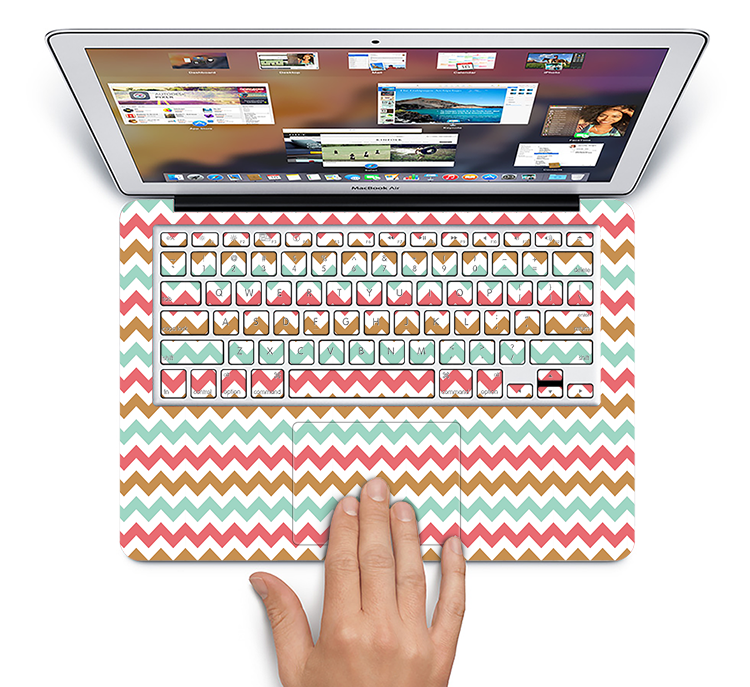 The Vintage Brown-Teal-Pink Chevron Pattern Skin Set for the Apple MacBook Pro 15" with Retina Display