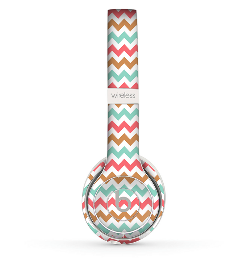 The Vintage Brown-Teal-Pink Chevron Pattern Skin Set for the Beats by Dre Solo 2 Wireless Headphones