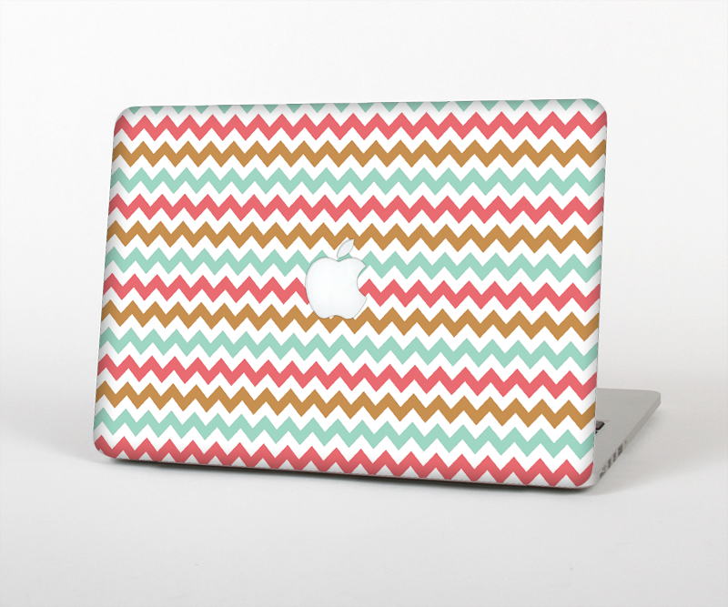 The Vintage Brown-Teal-Pink Chevron Pattern Skin Set for the Apple MacBook Pro 13" with Retina Display