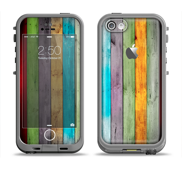 The Vintage Colored Wooden Planks Apple iPhone 5c LifeProof Fre Case Skin Set