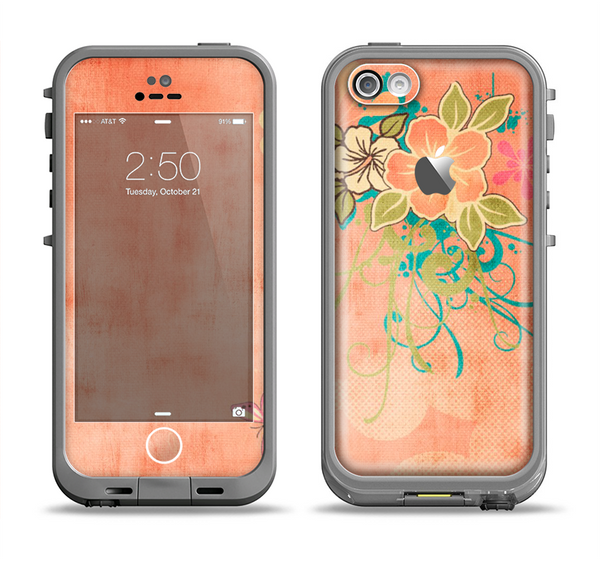 The Vintage Coral Floral Apple iPhone 5c LifeProof Fre Case Skin Set