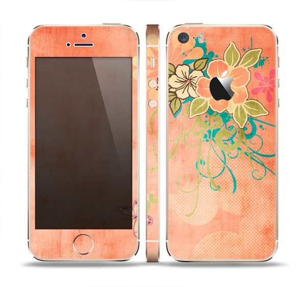 The Vintage Coral Floral Skin Set for the Apple iPhone 5s