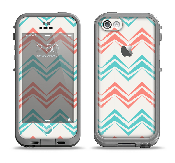 The Vintage Coral & Teal Abstract Chevron Pattern Apple iPhone 5c LifeProof Fre Case Skin Set