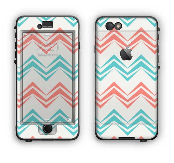The Vintage Coral & Teal Abstract Chevron Pattern Apple iPhone 6 Plus LifeProof Nuud Case Skin Set