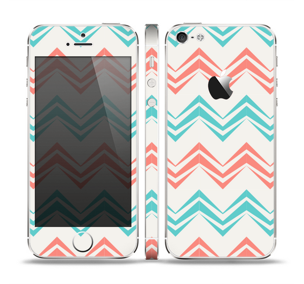 The Vintage Coral & Teal Abstract Chevron Pattern Skin Set for the Apple iPhone 5