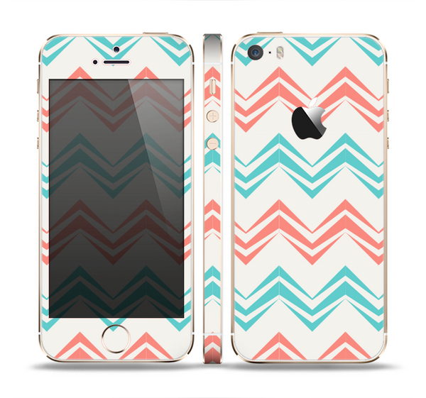 The Vintage Coral & Teal Abstract Chevron Pattern Skin Set for the Apple iPhone 5s
