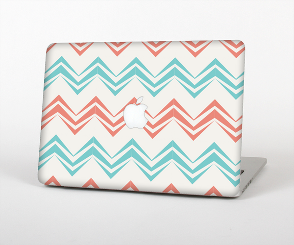 The Vintage Coral & Teal Abstract Chevron Pattern Skin Set for the Apple MacBook Pro 13" with Retina Display