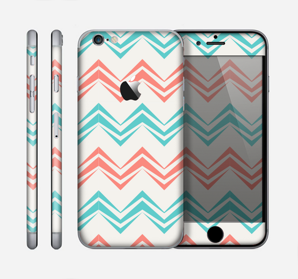 The Vintage Coral & Teal Abstract Chevron Pattern Skin for the Apple iPhone 6