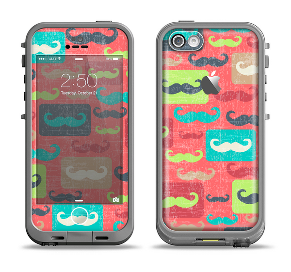 The Vintage Coral and Neon Mustaches Apple iPhone 5c LifeProof Fre Case Skin Set