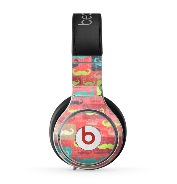 The Vintage Coral and Neon Mustaches Skin for the Beats by Dre Pro Headphones