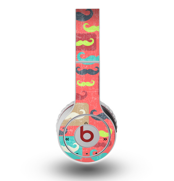 The Vintage Coral and Neon Mustaches Skin for the Original Beats by Dre Wireless Headphones