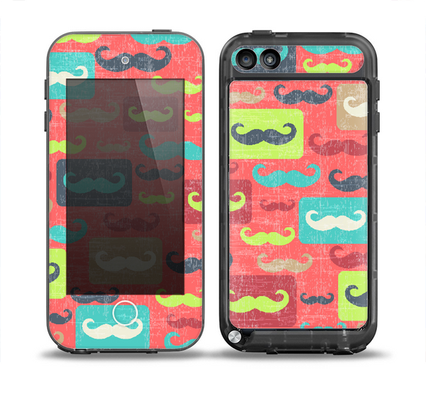 The Vintage Coral and Neon Mustaches Skin for the iPod Touch 5th Generation frē LifeProof Case