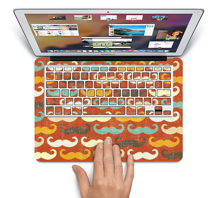 The Vintage Dark Red Mustache Pattern Skin Set for the Apple MacBook Pro 13" with Retina Display