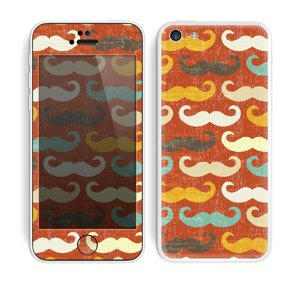 The Vintage Dark Red Mustache Pattern Skin for the Apple iPhone 5c