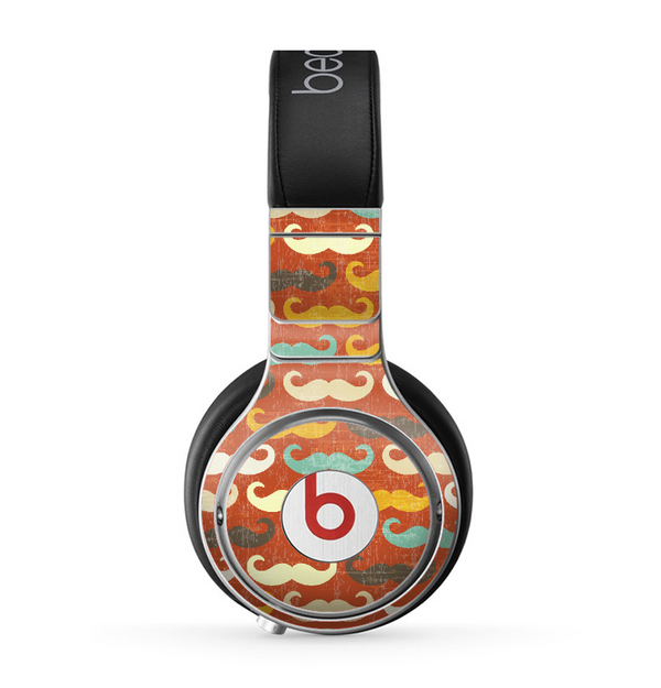 The Vintage Dark Red Mustache Pattern Skin for the Beats by Dre Pro Headphones