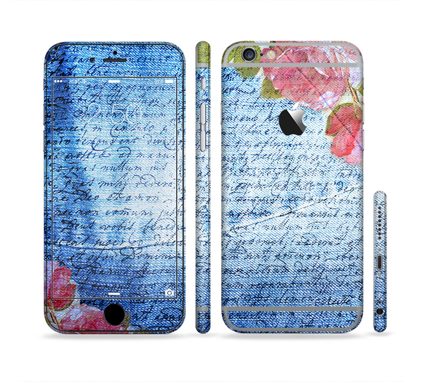 The Vintage Denim & Pink Floral Sectioned Skin Series for the Apple iPhone 6 Plus