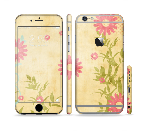 The Vintage Golden Flowers Sectioned Skin Series for the Apple iPhone 6